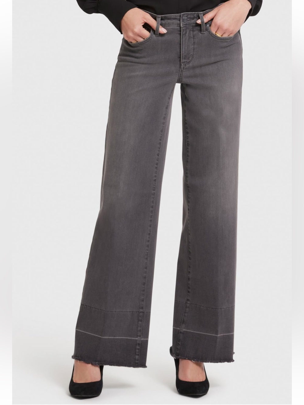 NYDJ Teresa High Waist Frayed Released Hem Wide Leg Jeans Snow Shadow Size14 NWT